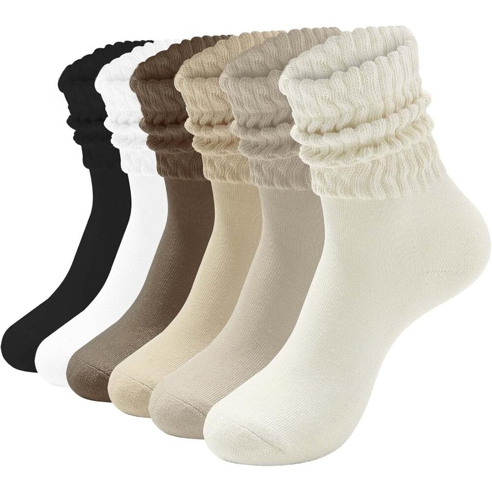 3-6 Pack Women's Slouchy Crew Socks - White Cushioned Scrunch Boot Socks Size 5-